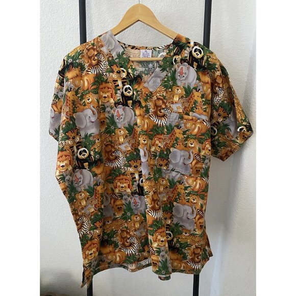 XL S.C.R.U.B.S. 100% Cotton African Animal Top Unisex Check Measurements - Picture 1 of 8